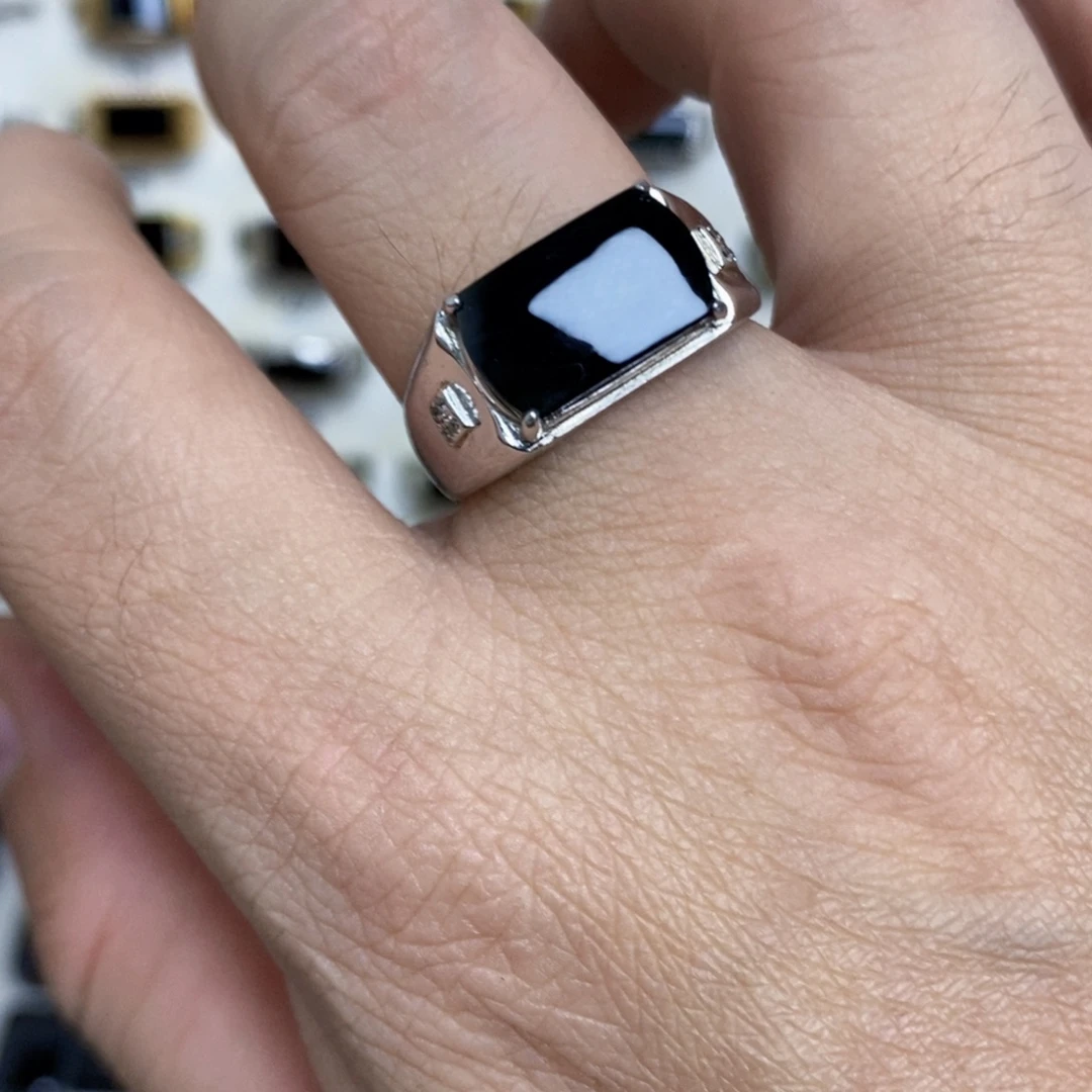 翡翠银S925镶嵌戒指墨翠戒指