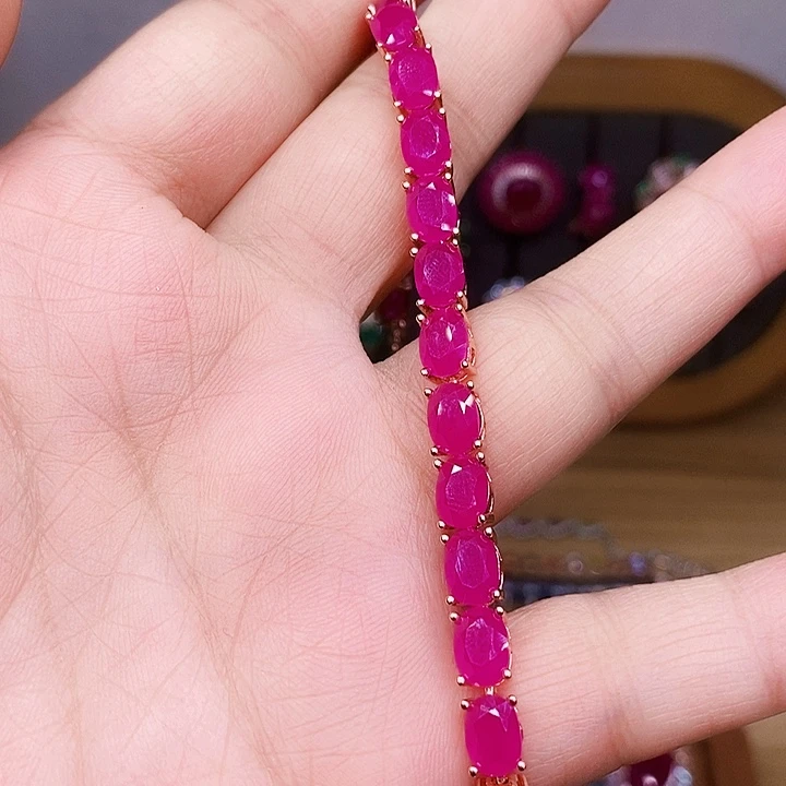 明***川红宝石手链银S925镶嵌