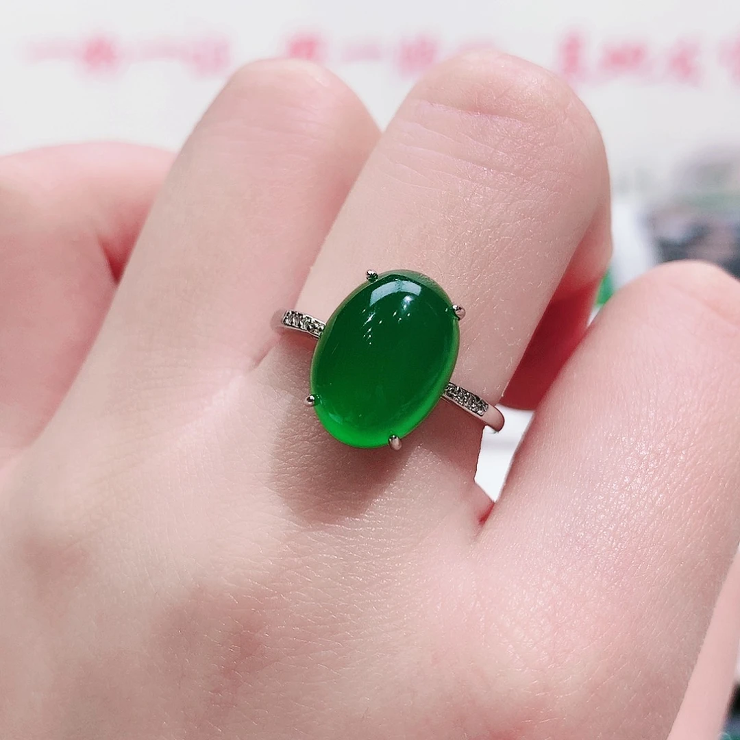 玛瑙/玉髓纯天然珠宝玉石鸽子蛋戒指银S925镶嵌