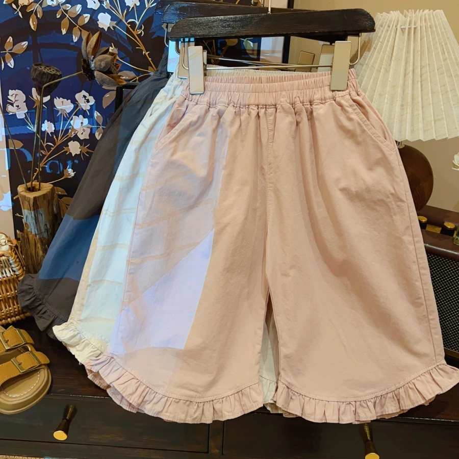 HHkids2025女童荷叶边直筒九分裤韩版休闲裤宽松阔腿裤HKZ232