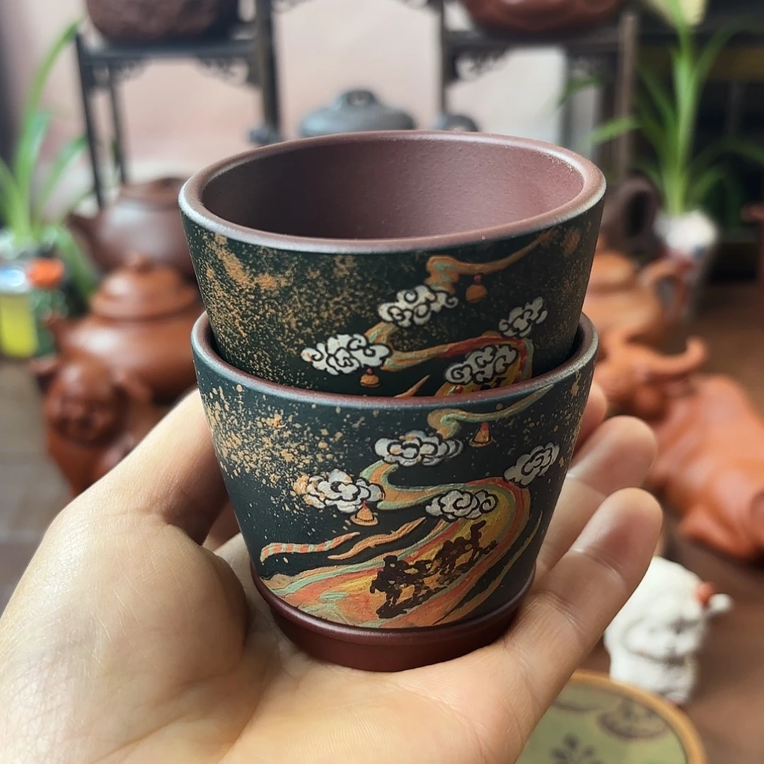 紫砂茶壶主人杯紫泥90cc