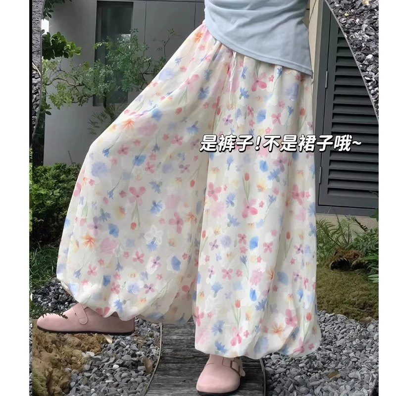 2025新款蓬蓬彩色花苞裙裤夏季薄款高腰a字中长碎花长款半身裙裤