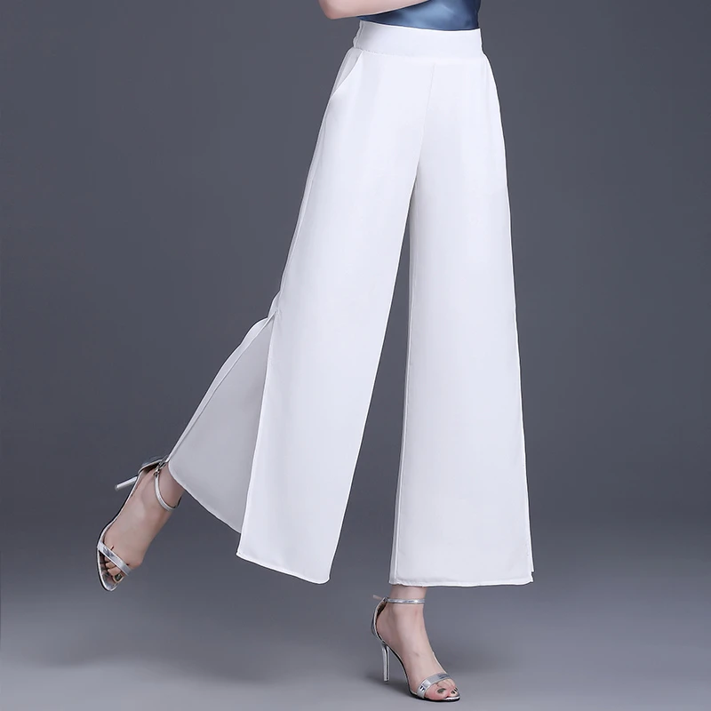 白色雪纺裙裤阔腿裤2025年夏季新款高腰显瘦垂感宽松九分裤休闲裤