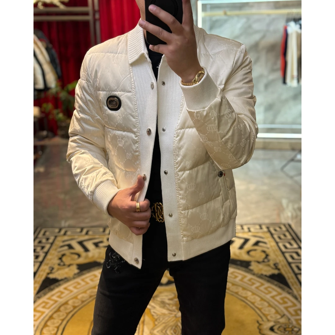 【路易理欧】新款气质轻奢胸标冬季针织领保暖羽绒服2195