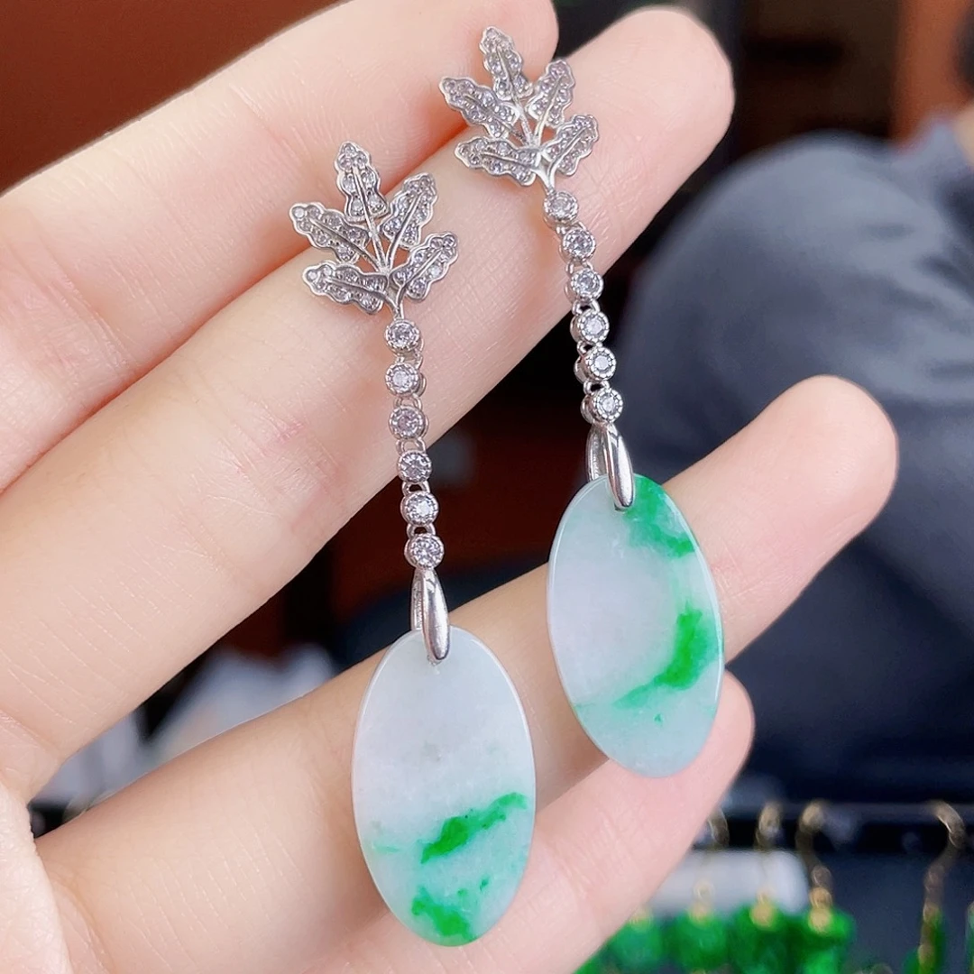 翡翠银S925镶嵌耳饰