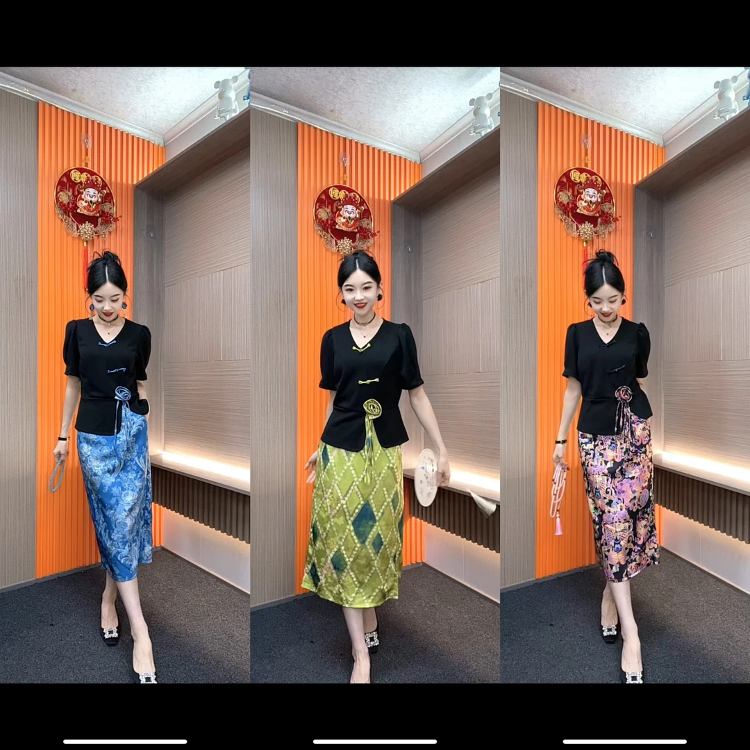 新中式夏季新款两件套上衣+裙子