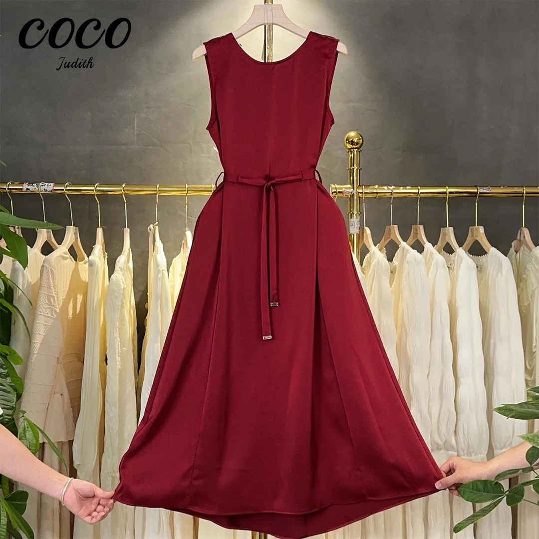 【RG7071】2025年新款夏季法式赫本风百搭休闲修身红色无袖连衣裙