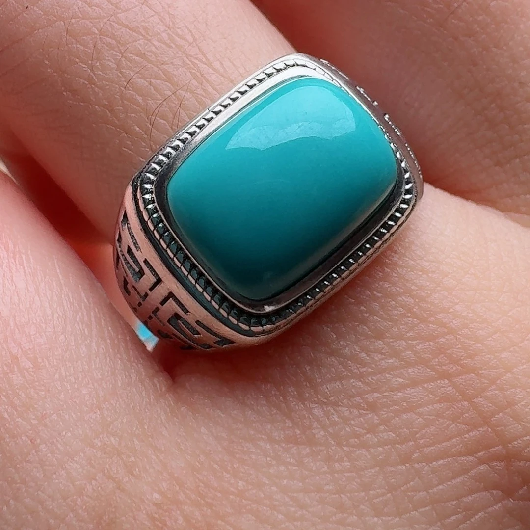 绿松石银S925镶嵌戒指