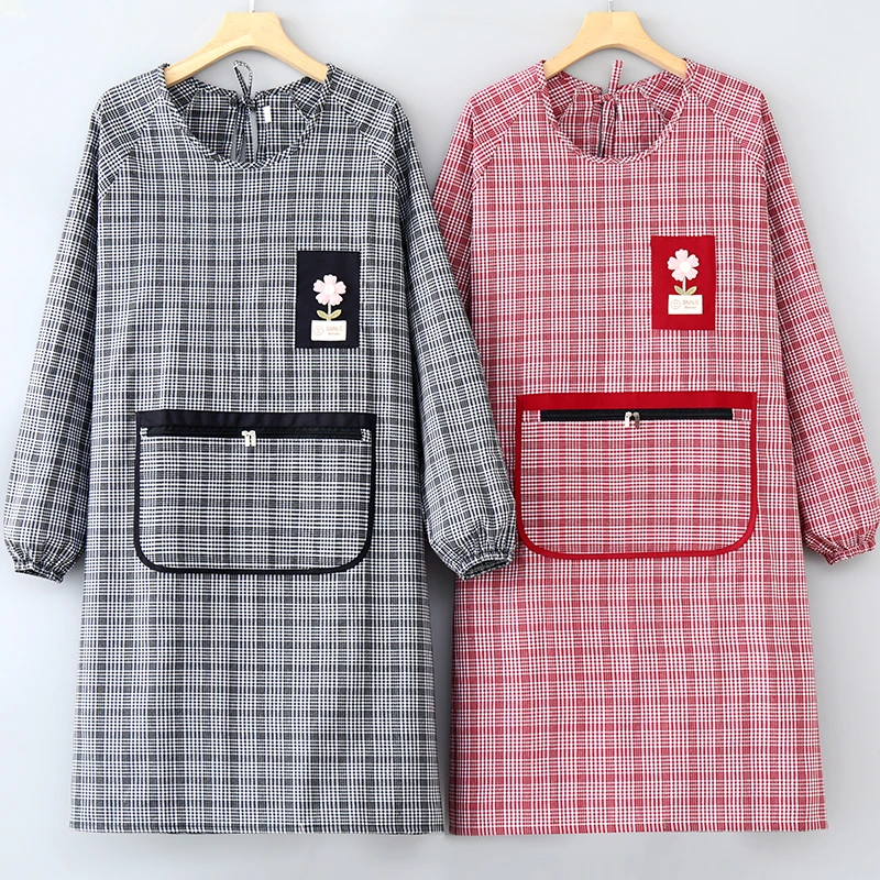 加肥棉布长袖围裙厨房做饭透气防油污拉链大兜围裙耐脏上班工作服