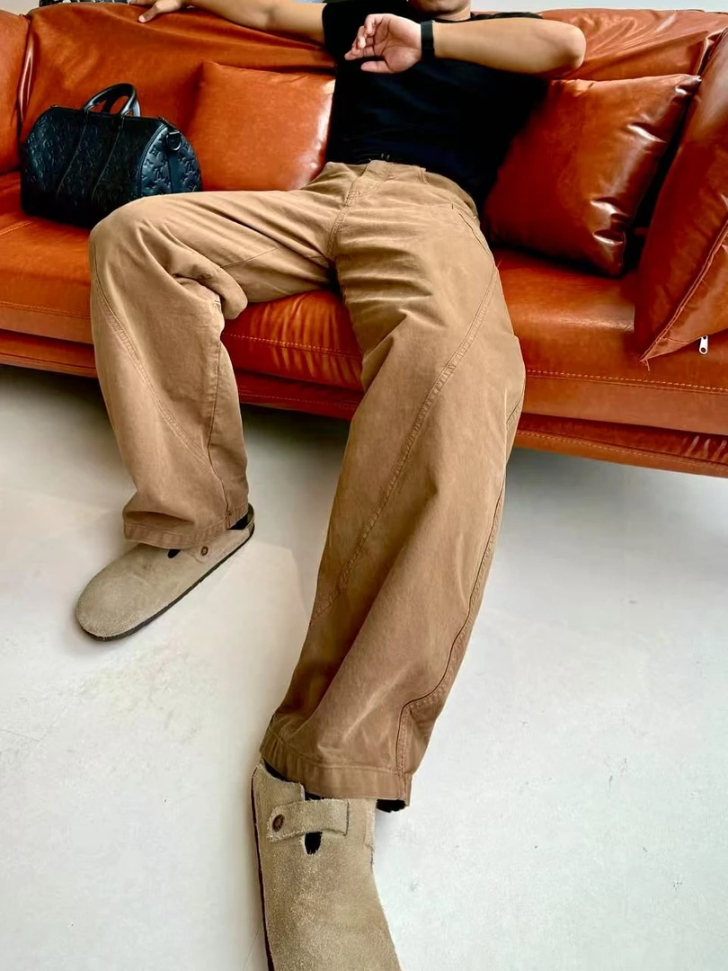 CD男装|成衣洗水弯刀工装裤2025春夏新品复古长裤纯棉宽松弯刀裤
