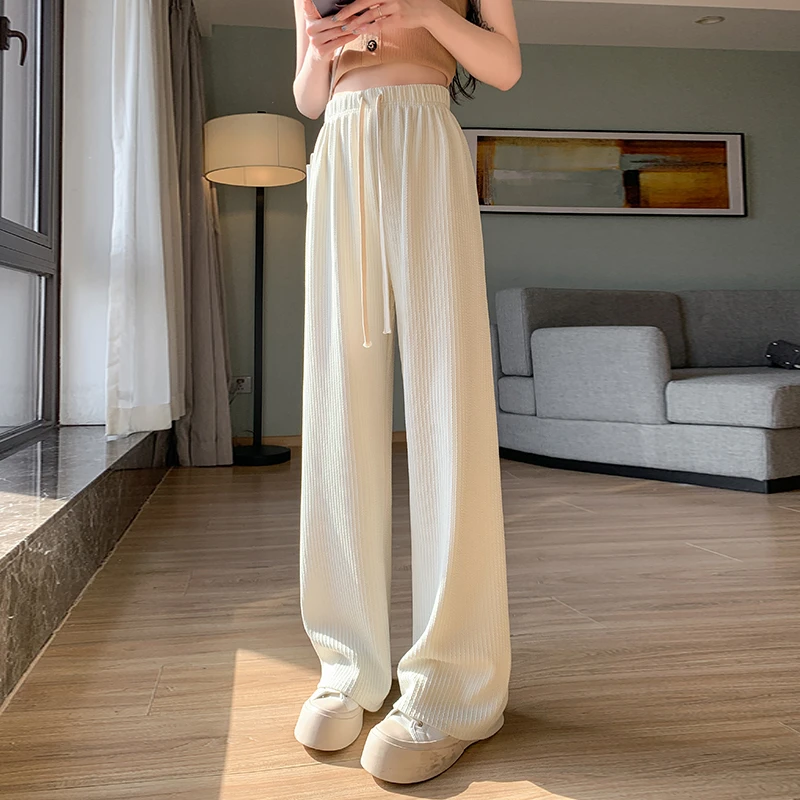 云朵裤子女款爆款2025新款显瘦窄版高腰垂感宽松休闲加长直筒裤