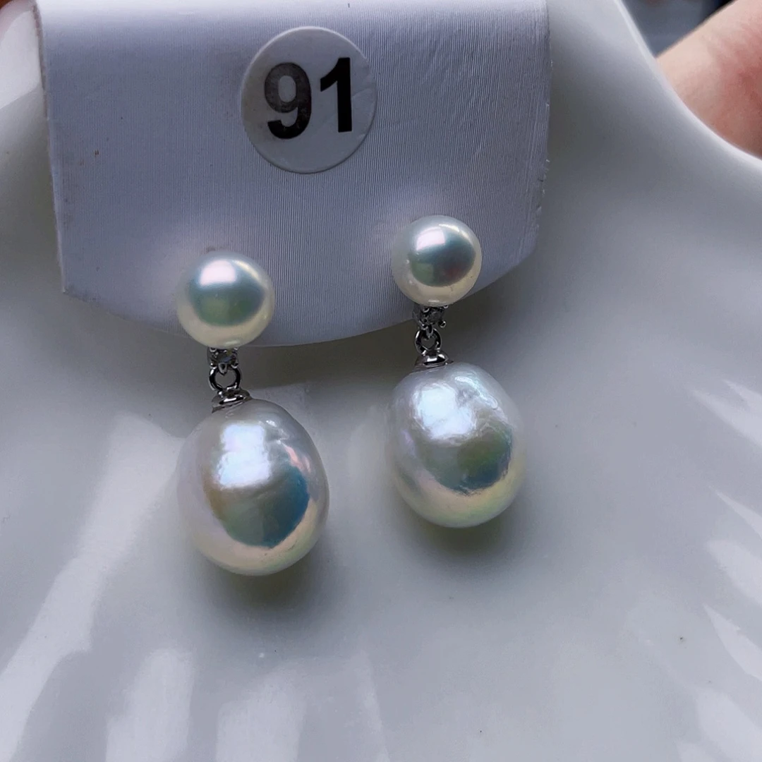 淡水珍珠耳饰银S925镶嵌三***熊