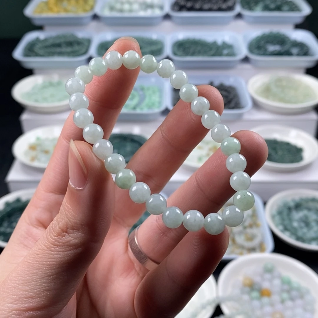 翡翠散珠天然a货翡翠卡6.7mm左右甜果绿手串