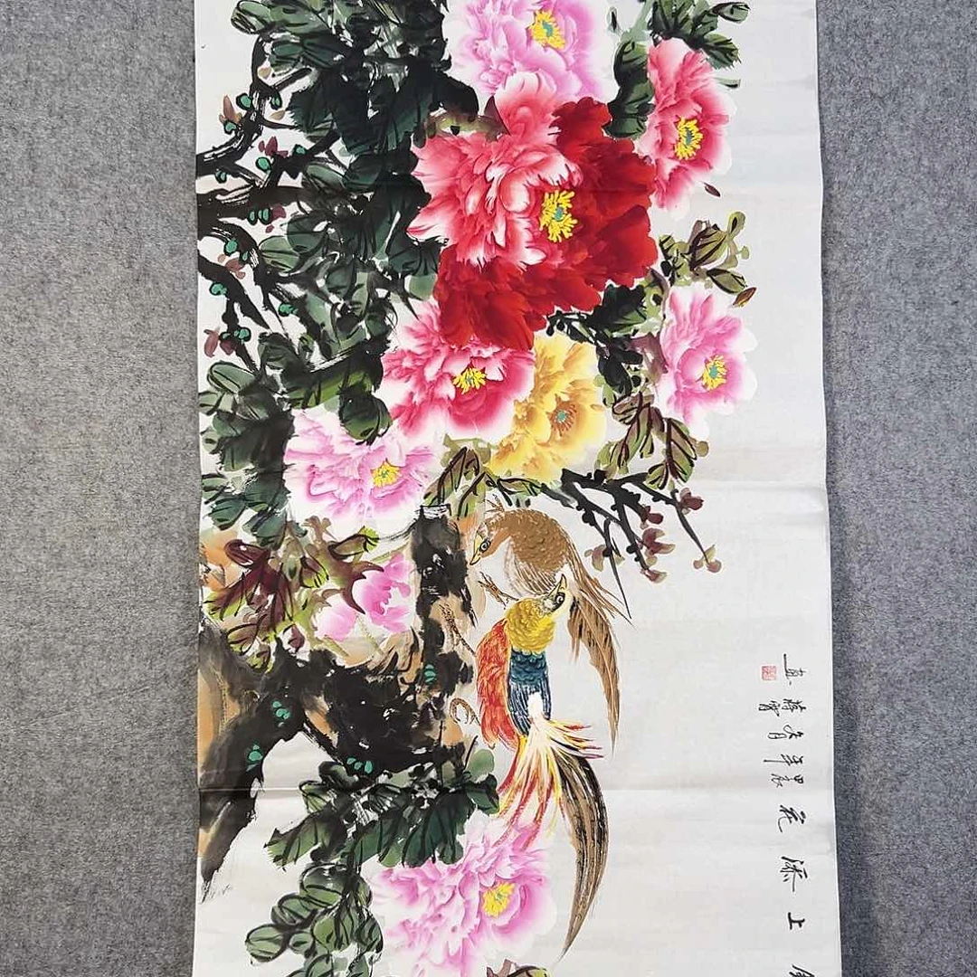 国画577 花鸟在树丛的顶端鸣叫叫声