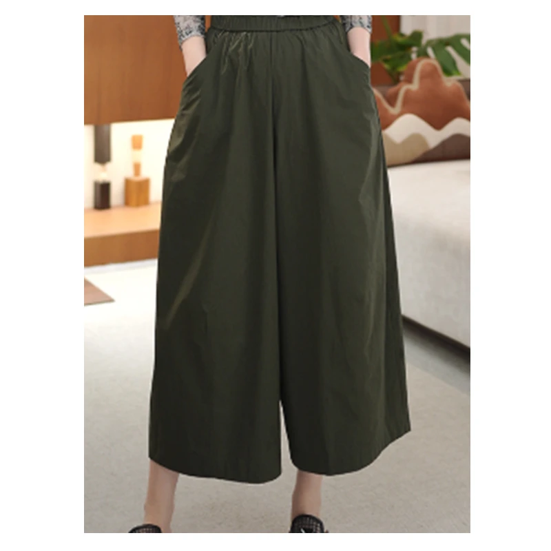 【夏季穿搭】慵懒随性休闲文艺范高腰松紧腰阔腿九分裤女D25119