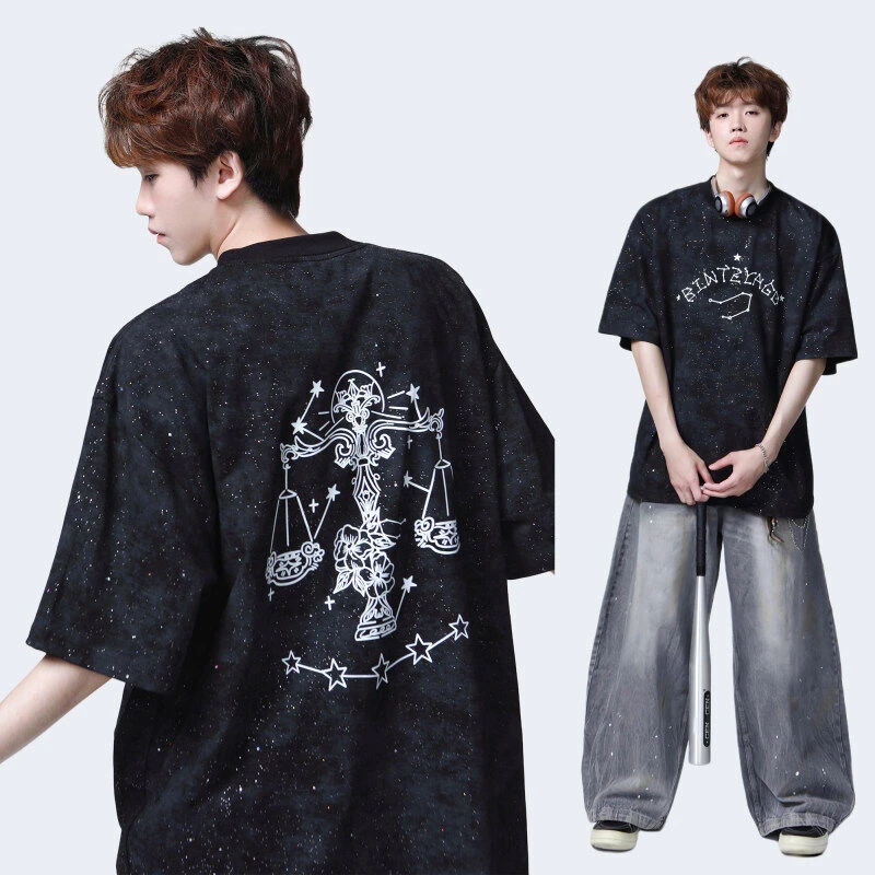 MLY十二星座系列轻奢时尚重磅320克高级感水洗扎染满天星短ins