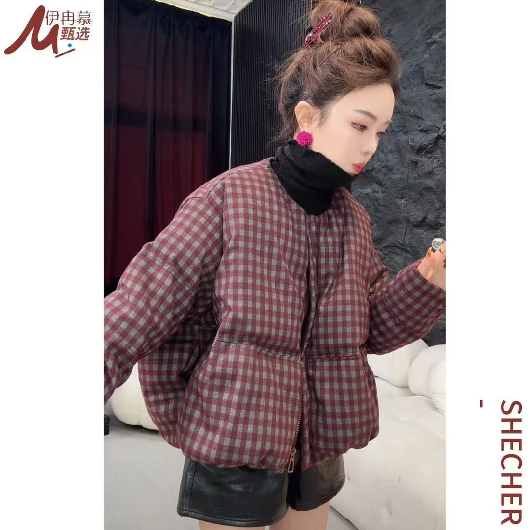 【伊冉慕严选】无领新拉链公主风厚款冬季格子羽绒服89015-3现