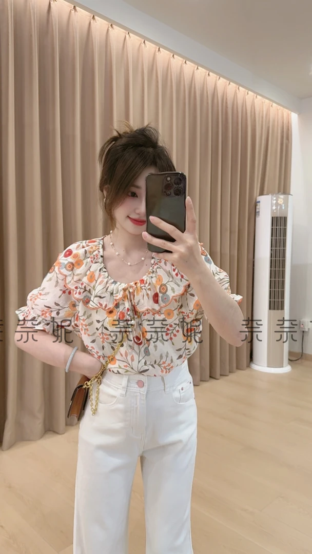 奈奈妮【秘密花园】夏季T恤上衣碎花设计感洋气百搭9901