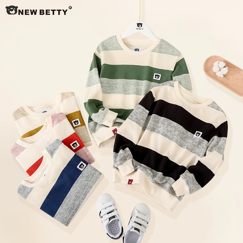 儿童纯棉卫衣春季休闲套头撞色圆领衫宝宝撞色条纹063