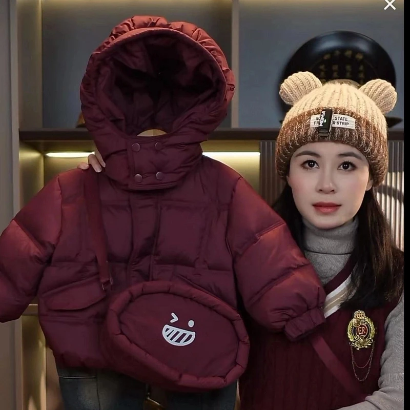 【现货欣A】紫金红儿童冬季加厚羽绒服中长款韩版安哥拉红