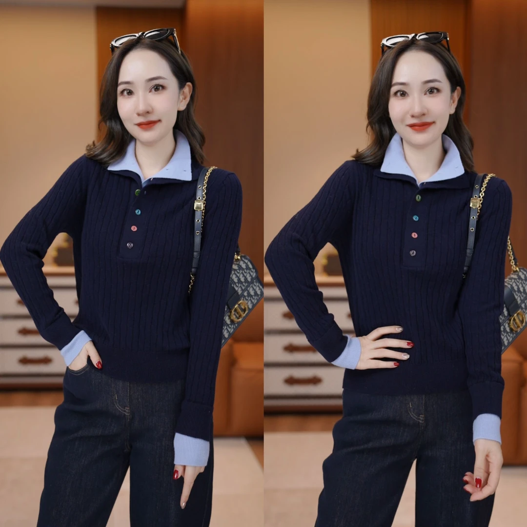 【韩系假两件】100%羊毛时尚休闲修身针织毛衣XY241747 JDND轩羽