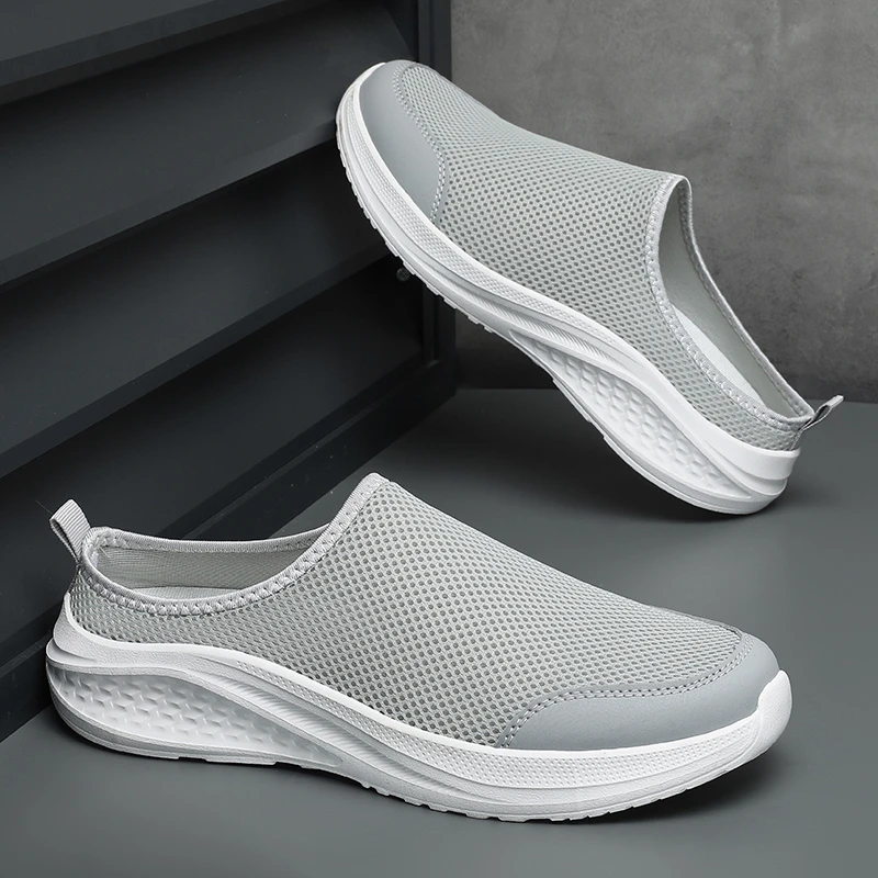 润妍2025新款夏季网面透气男鞋软底减震休闲运动鞋百搭一脚蹬半拖