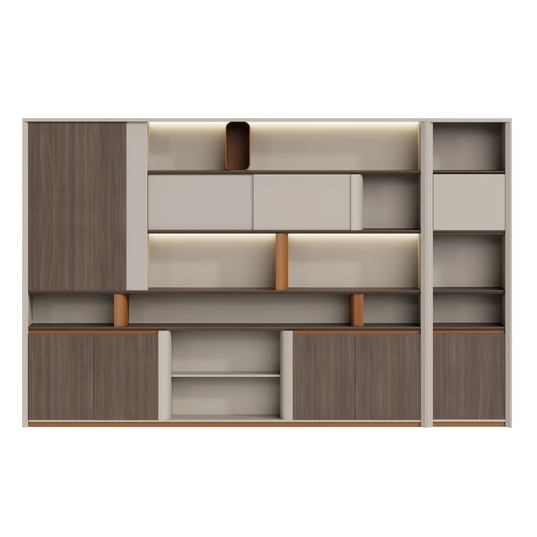 华仕利可自由拼接老板桌班台书柜 圆角带灯带 现代时尚简约