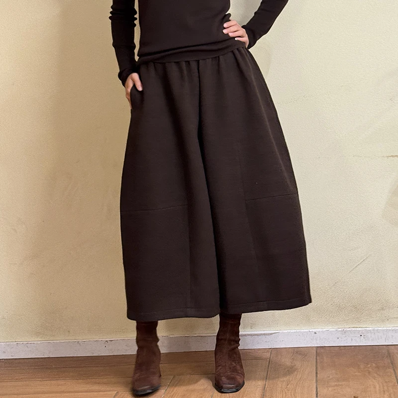 清风集秋冬百搭羊毛裙裤 女款显瘦纯色强缩羊毛花苞裙裤