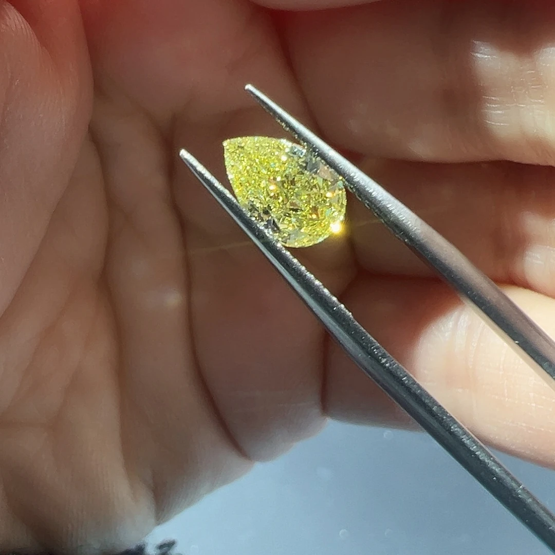 合成钻石裸石1.155ct水滴黄钻培育钻