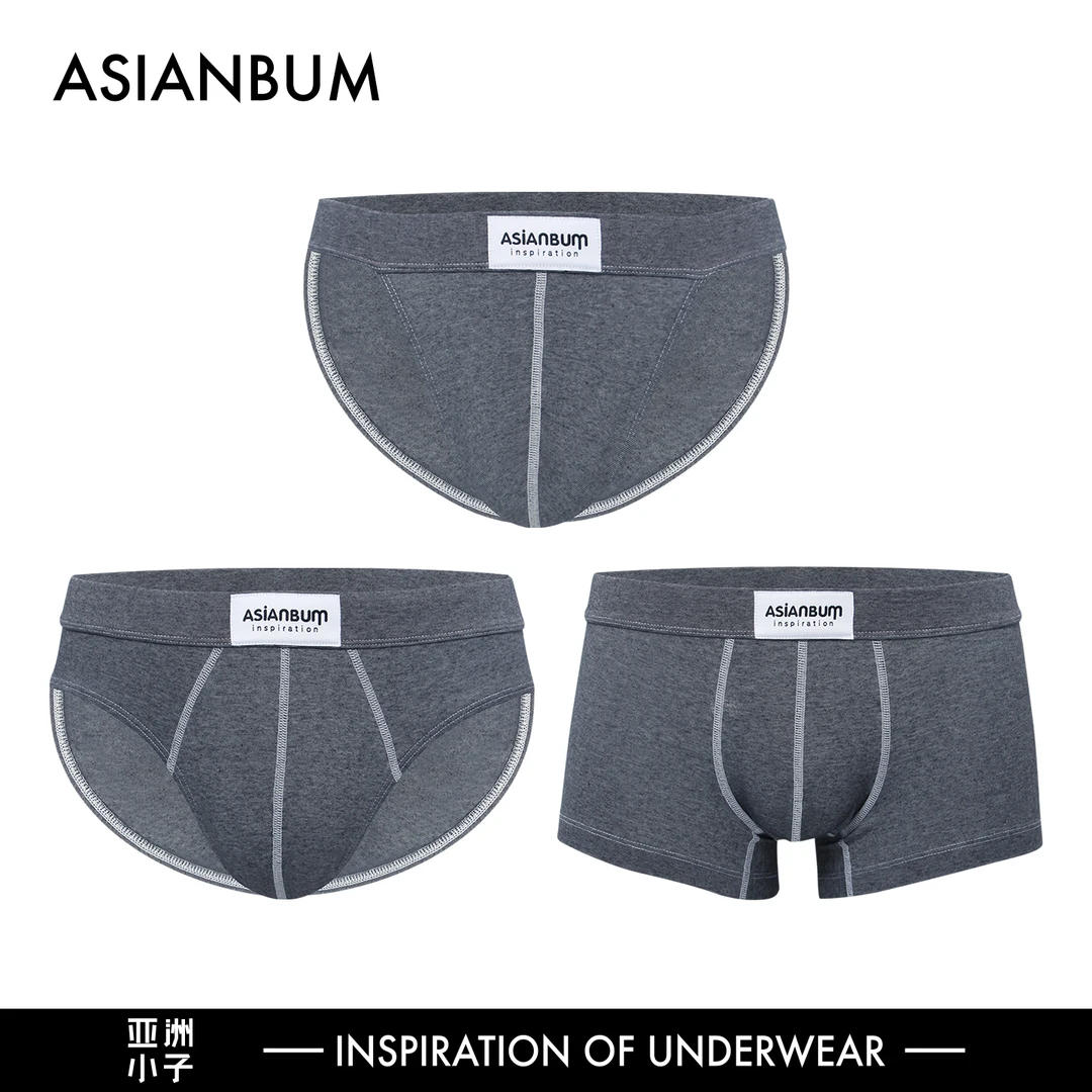 Asianbum男士牛仔风撞色低腰单层囊袋高叉三角平角内裤简约底裤