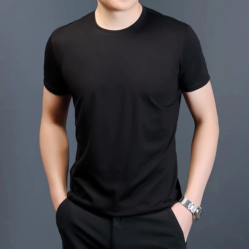 夏季高级纯色短袖t恤男士修身打底2025新款男款圆领半袖高端男装