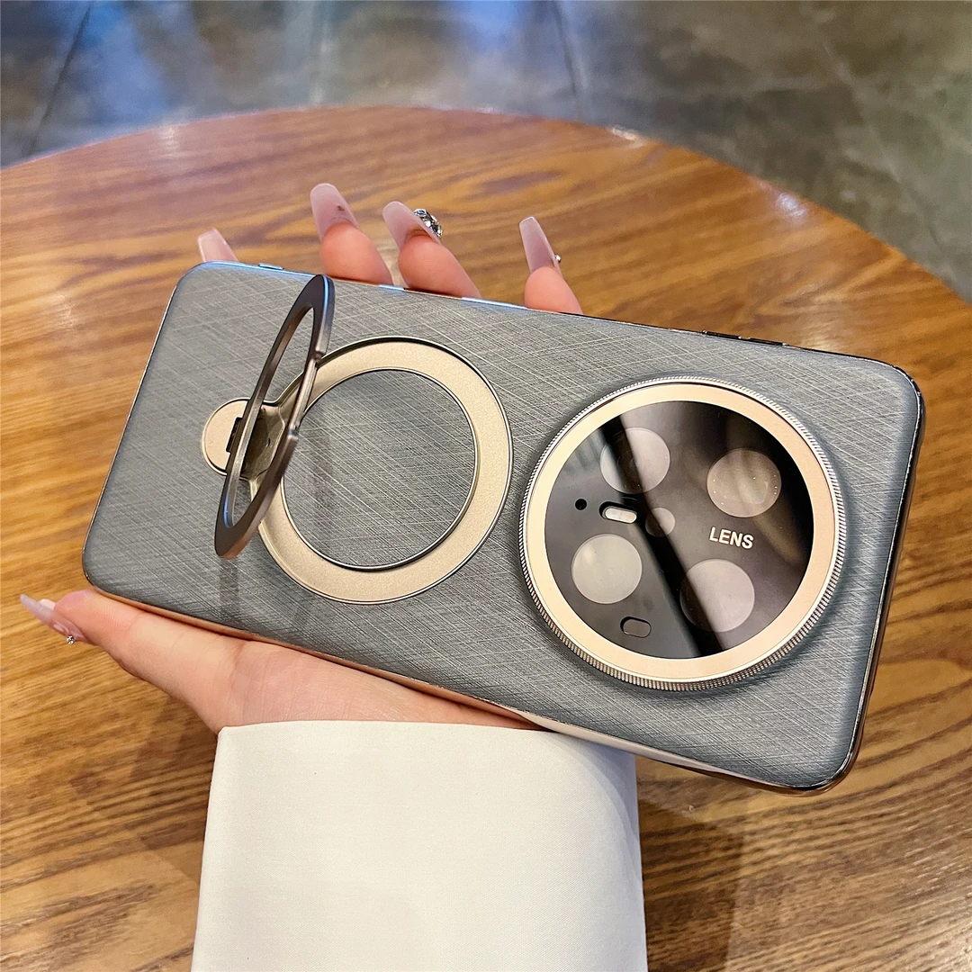 适用华为mate70pro+手机壳高级感金丝银锦磁吸支架mate60镜头全包