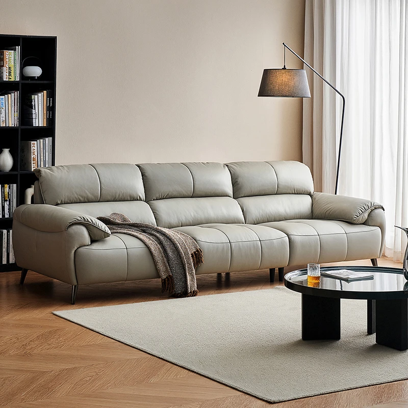 全友家居现代简约纯色云窝皮沙发家用客厅沙发直排沙发真皮沙发