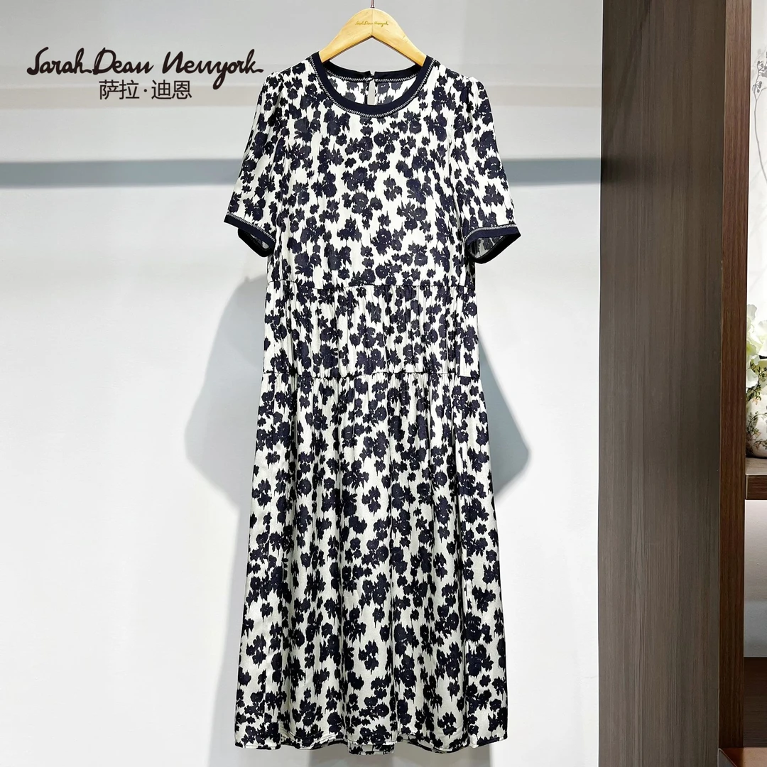 【萨拉迪恩】桑蚕丝圆领短袖时尚气质百搭连衣裙