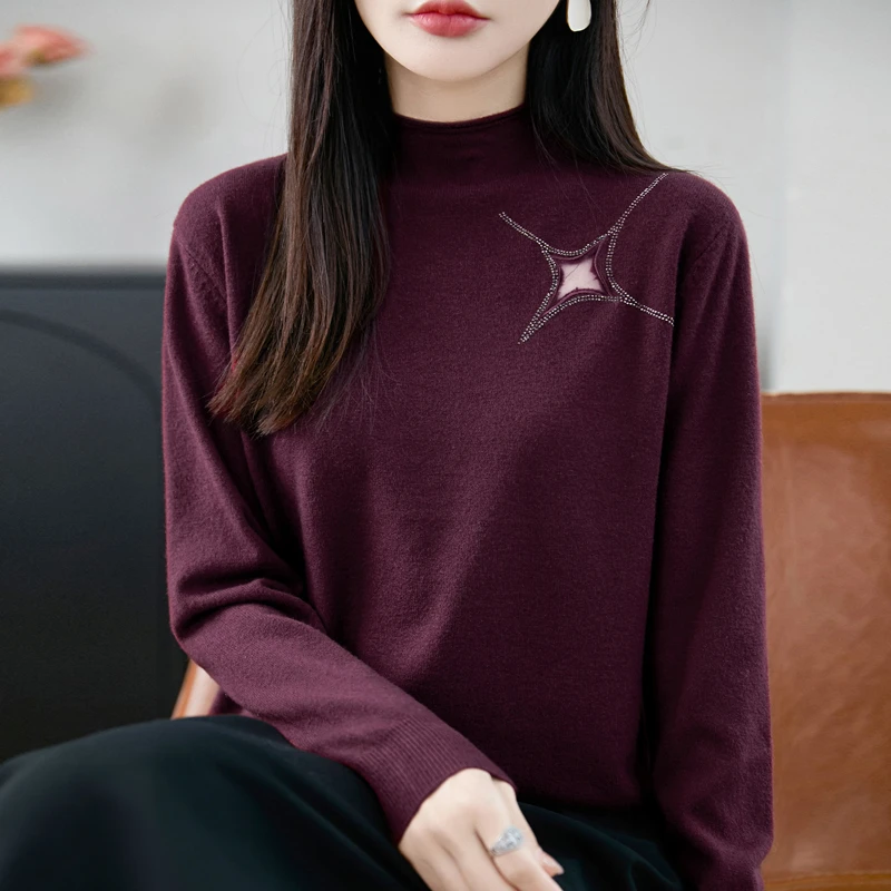 半高领烫钻针织衫女2025新款加厚显瘦内搭打底衫毛衣D1159