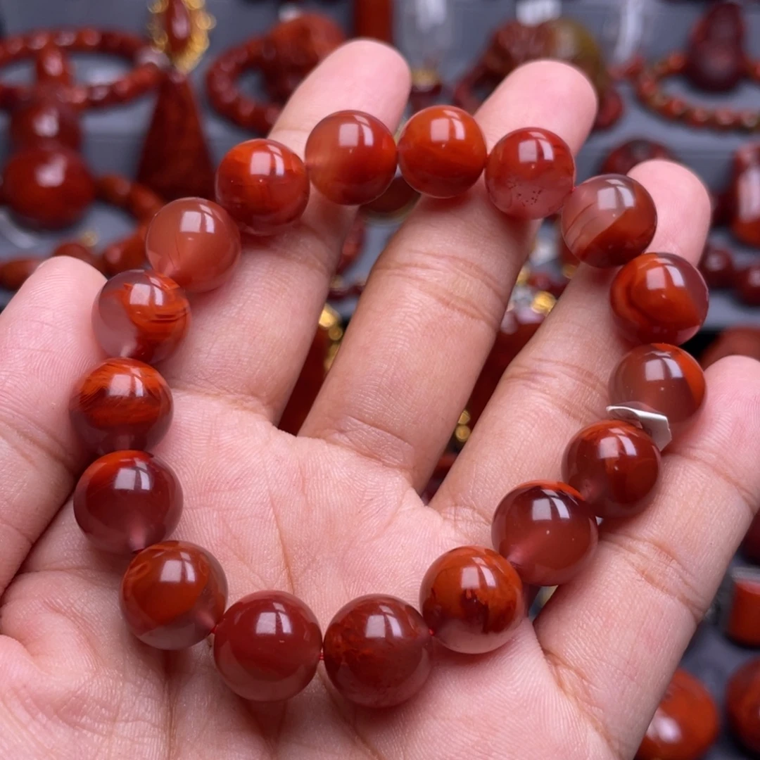 南红玛瑙未镶嵌珠宝奇石单圈12mm