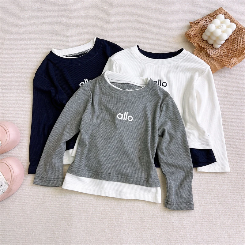 新款儿童长袖t恤纯棉假两件春秋宝宝洋气百搭上衣女童休闲打底衫