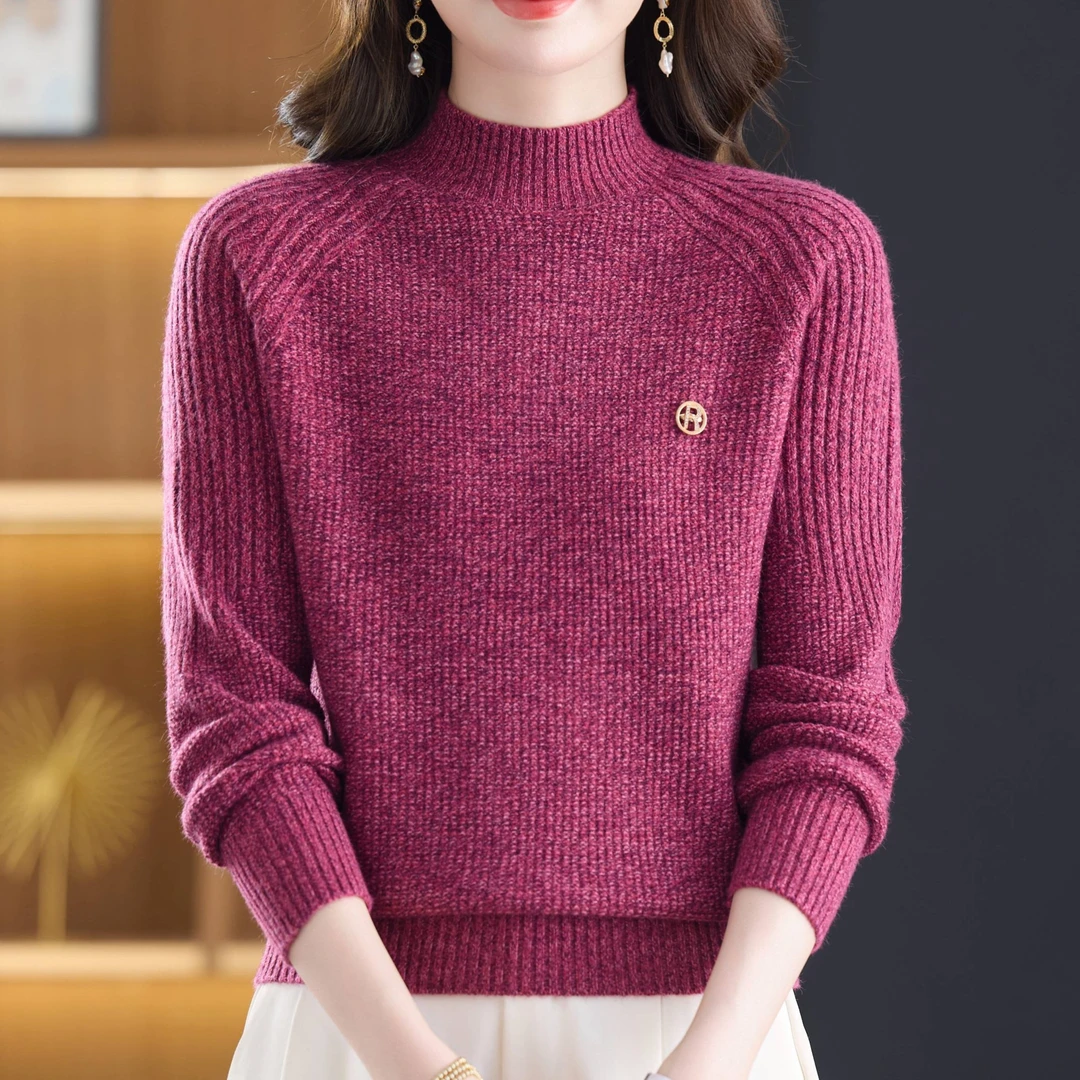 亚聚甄选25秋冬季针织纯色半高领冬季打底衫毛针织衫宽松休闲风