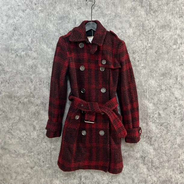 95新 BURBERRY/博柏利 红色格纹大衣外套