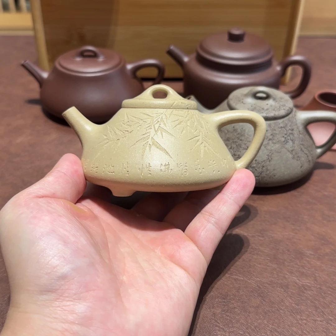 金***J茶壶紫砂本绿刻绘子冶