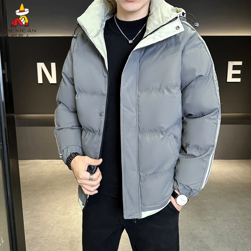 稻草人棉服保暖男商务连帽棉服纯色时尚棉衣冬季棉袄面包服连帽