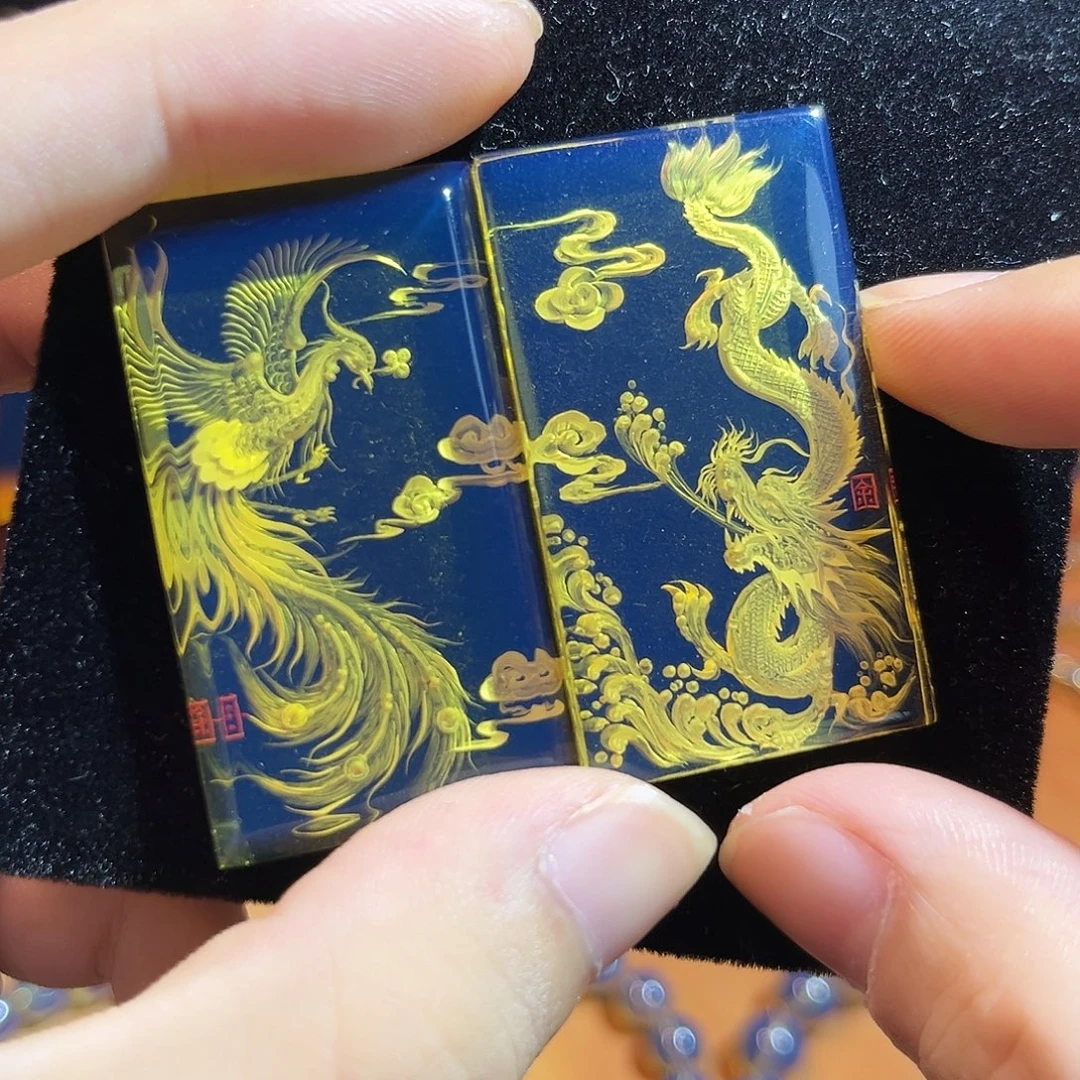 蓝珀未镶嵌珠宝奇石421龙风对牌