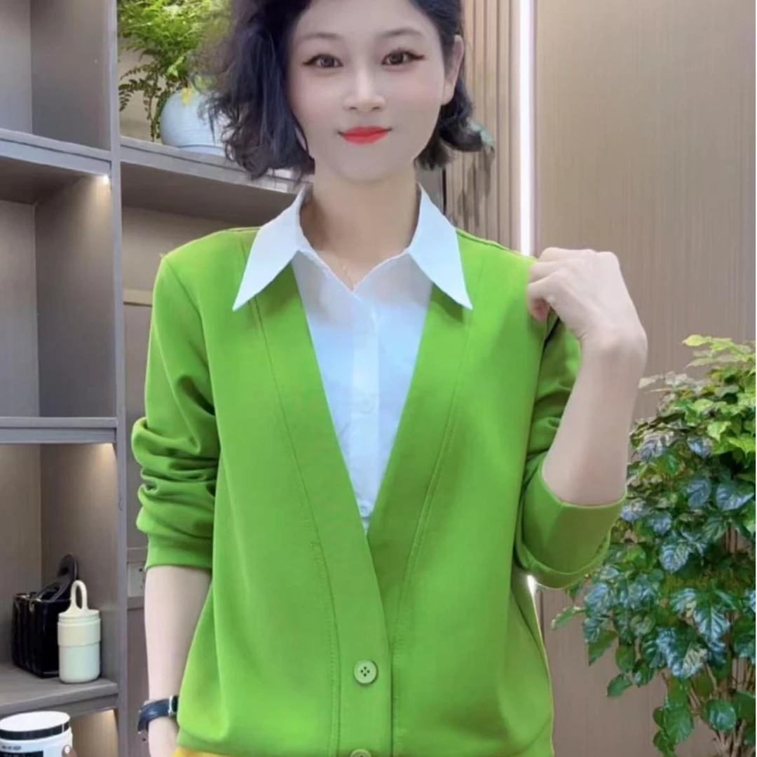 休闲时尚洋气显瘦假两件衬衫领打底上衣2515