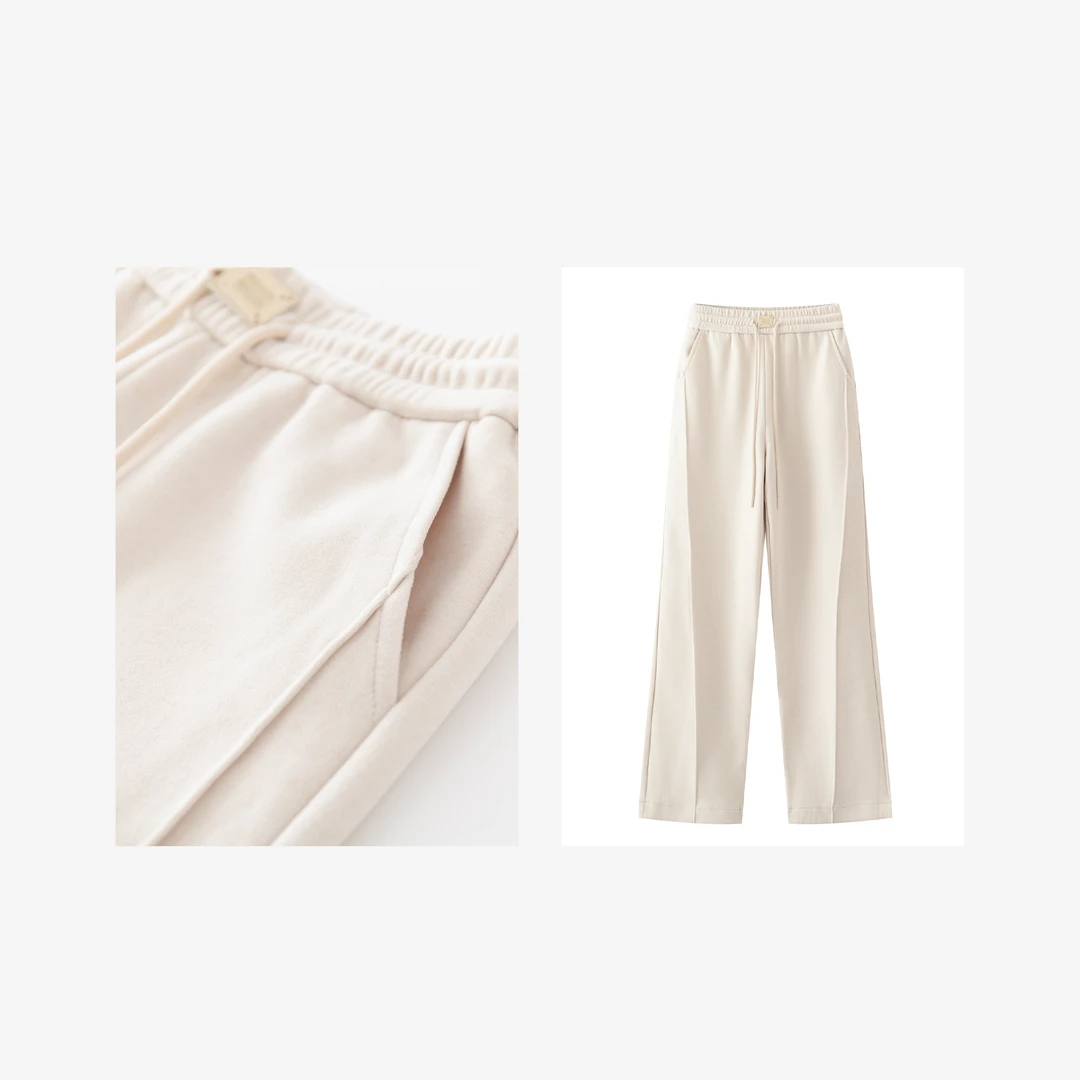 【238127】秋冬新款系绳束腰直筒长裤