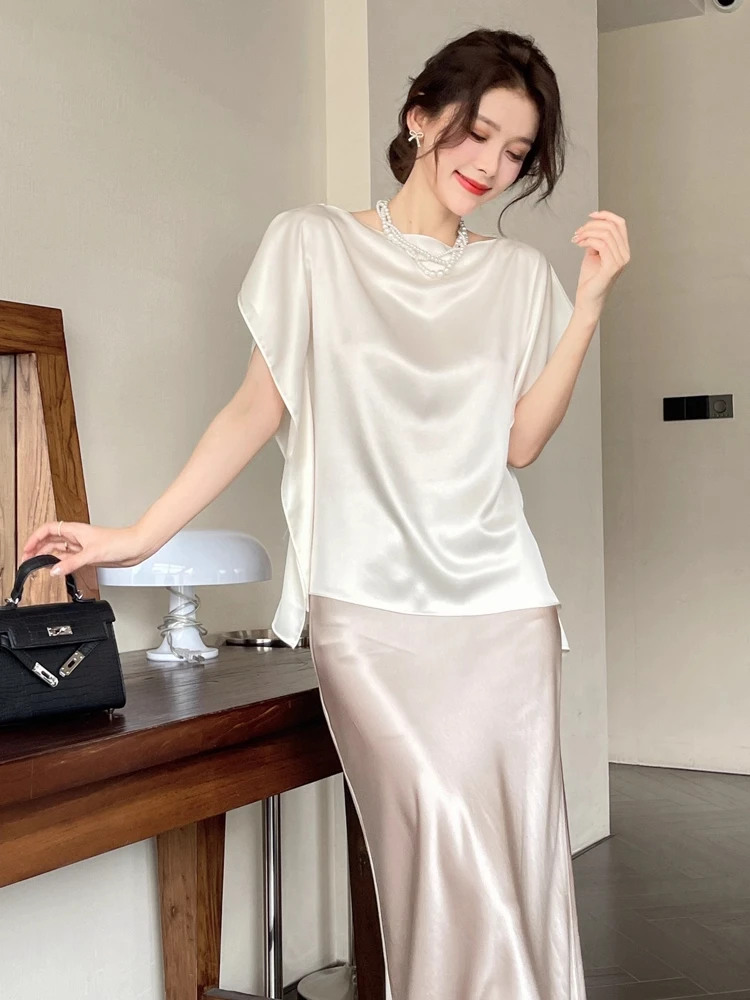 高端大气上档次上衣女2025夏季新款法式独特超好看醋酸冰丝衬衫薄