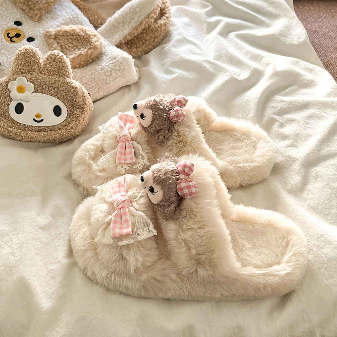 奶呼呼卡通可爱雪莉玫毛毛拖鞋女2025秋冬季新款居家外穿百搭棉拖