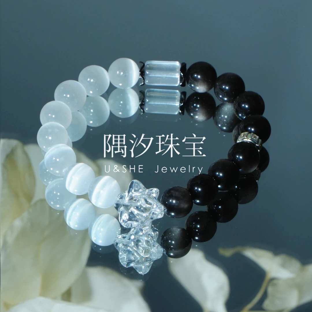 天然银曜石透石膏手串·多样性发一