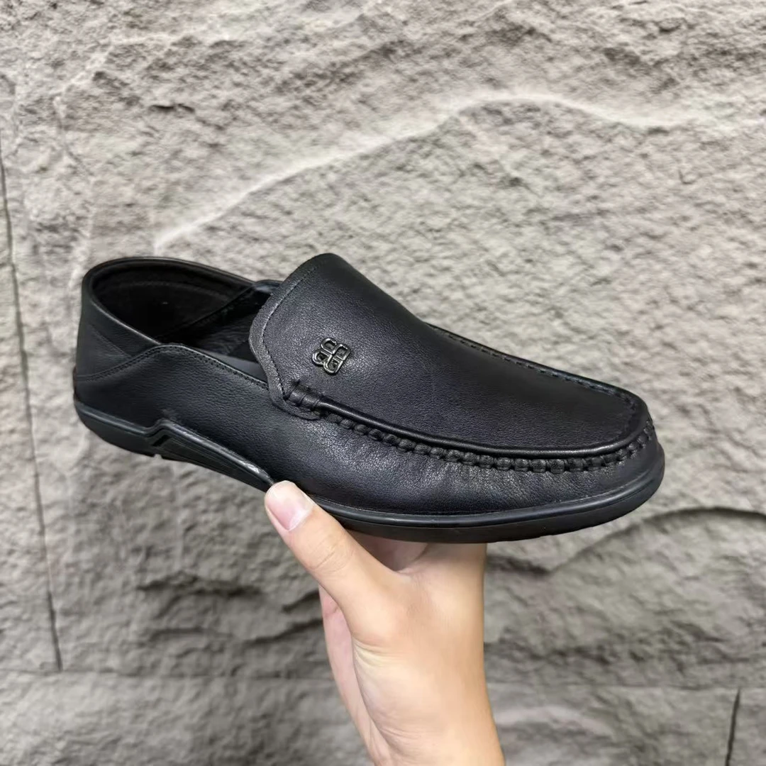 HX009撤柜头层牛皮一脚蹬休闲舒适豆豆鞋皮鞋