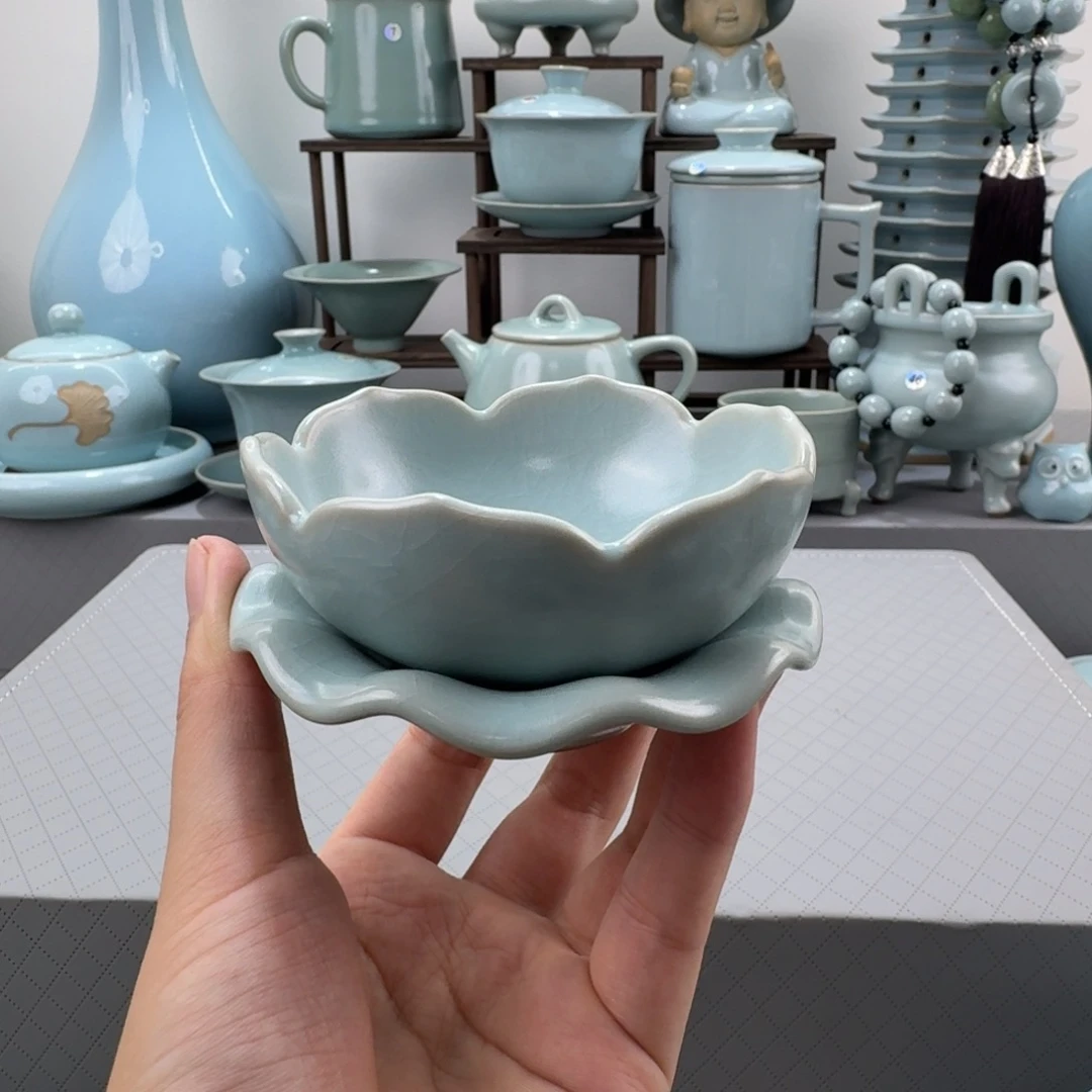 摆件汝窑仿古釉莲花茶漏