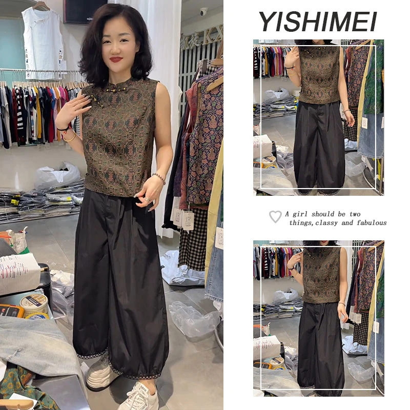 夏季时尚穿搭2025年新款气质高级感新中式上衣高腰休闲裤两件套